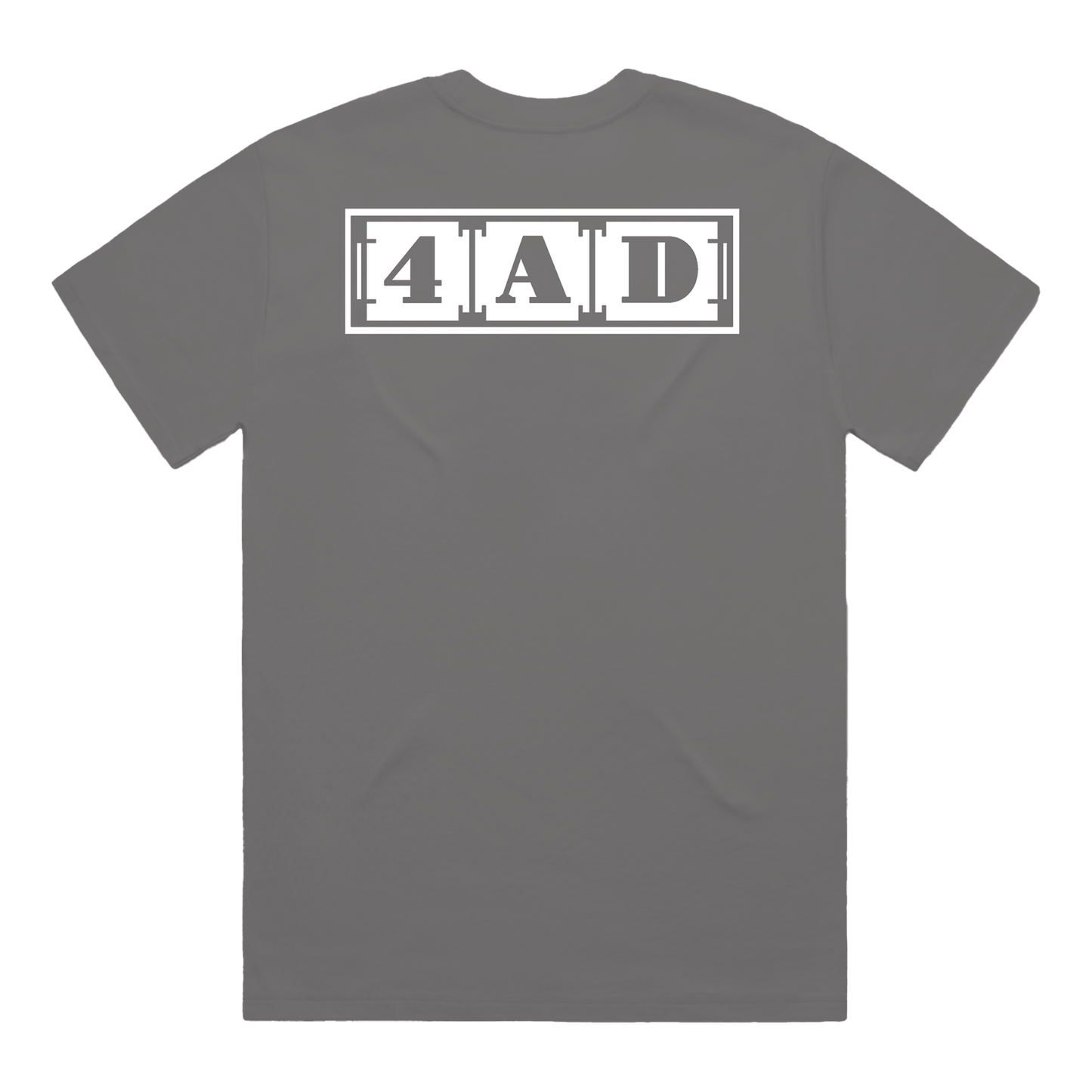 Gray t-shirt with '4AD' logo on the back.