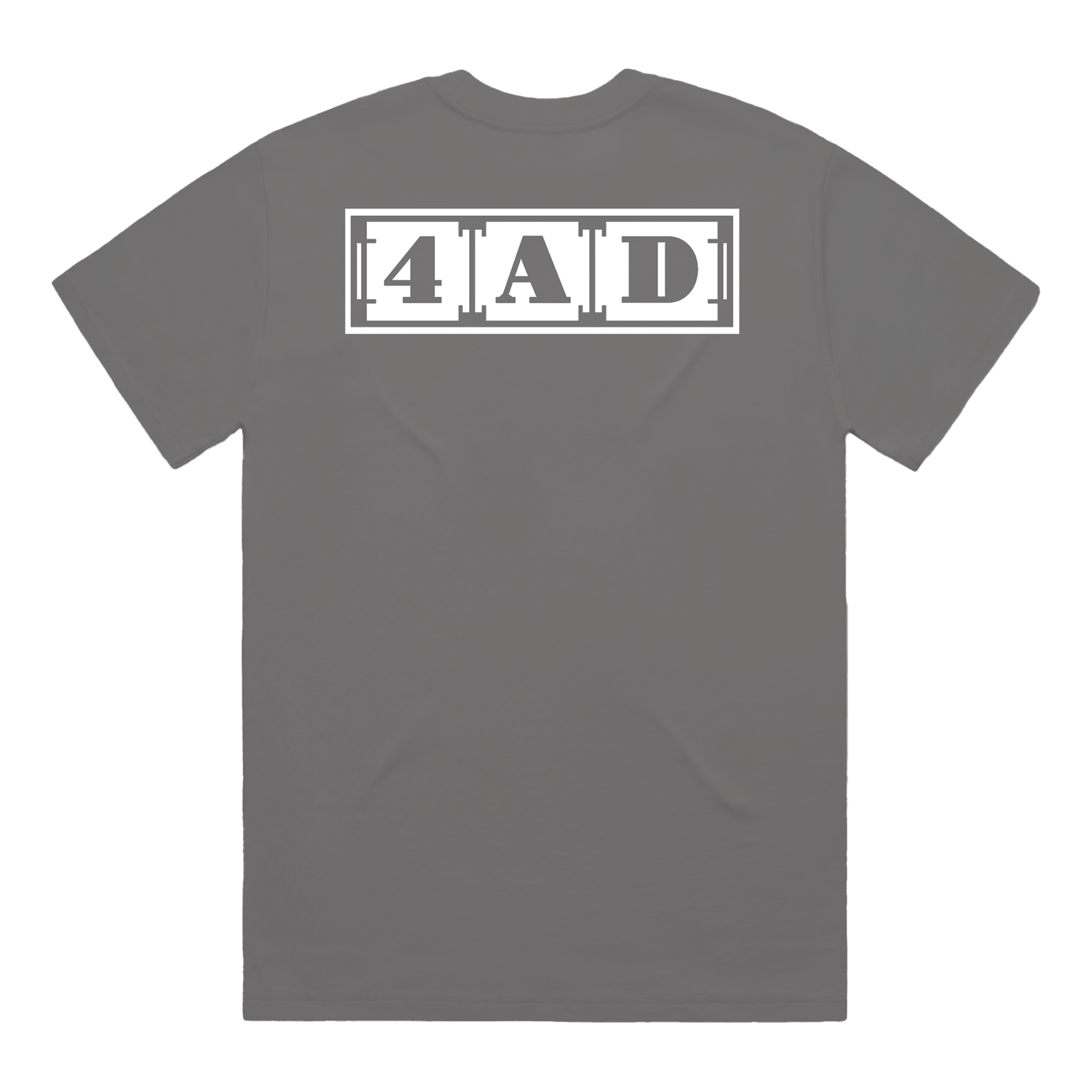 Gray t-shirt with '4AD' logo on the back.